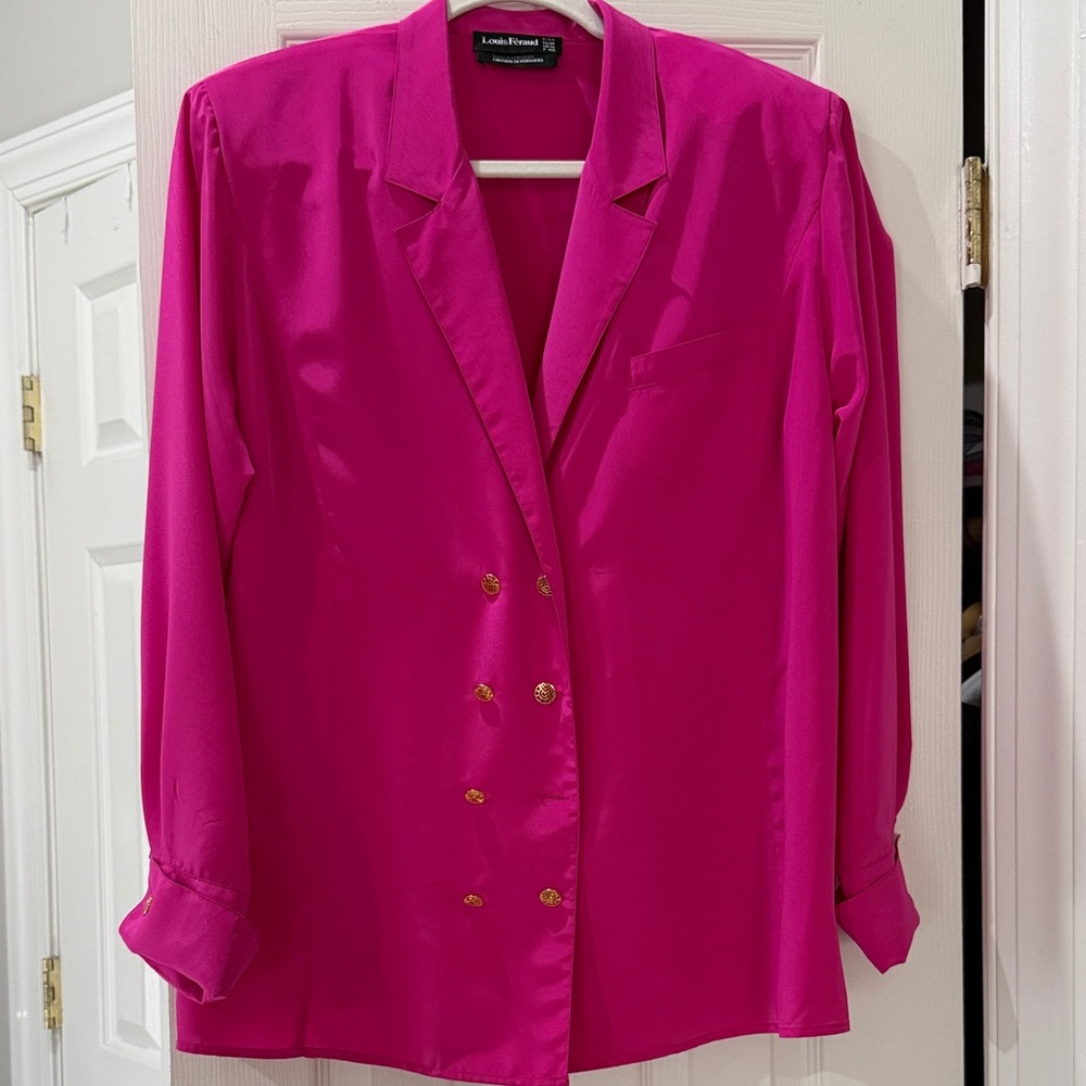 Louis Feraud Hot Pink Double-Breasted Blouse with Gold Buttons